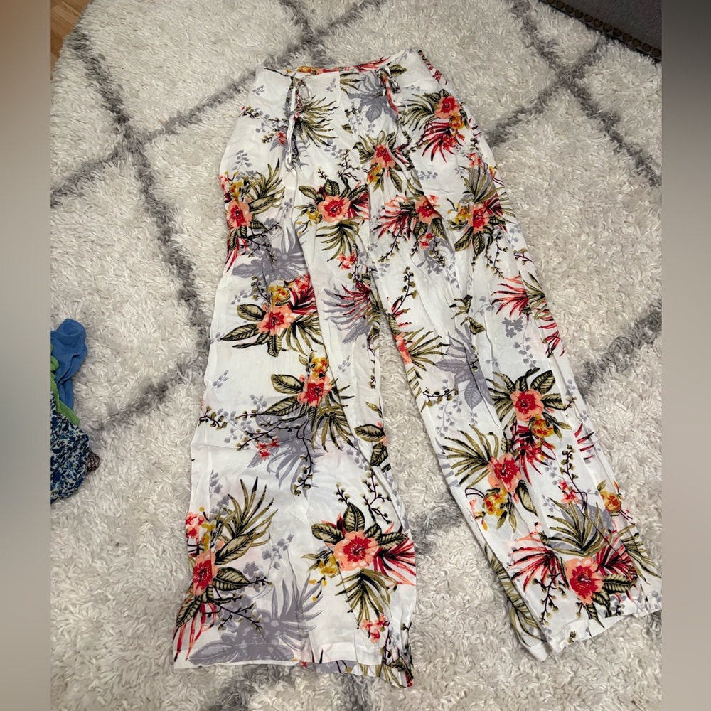 Tropical Floral Wide Leg Women's Pants